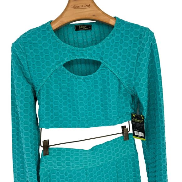 Special one Womens Textured 2 Piece Crop Top Leggings pants Set teal size XL new - Picture 5 of 13